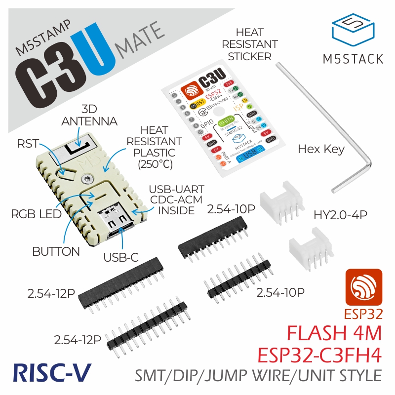 M5Stack - M5Stack Resmi M5Stamp C3U Mate Pim